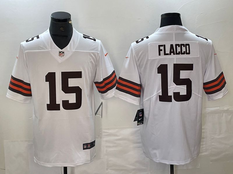 Men Cleveland Browns 15 Flacco White Nike Vapor Limited NFL Jersey style 2